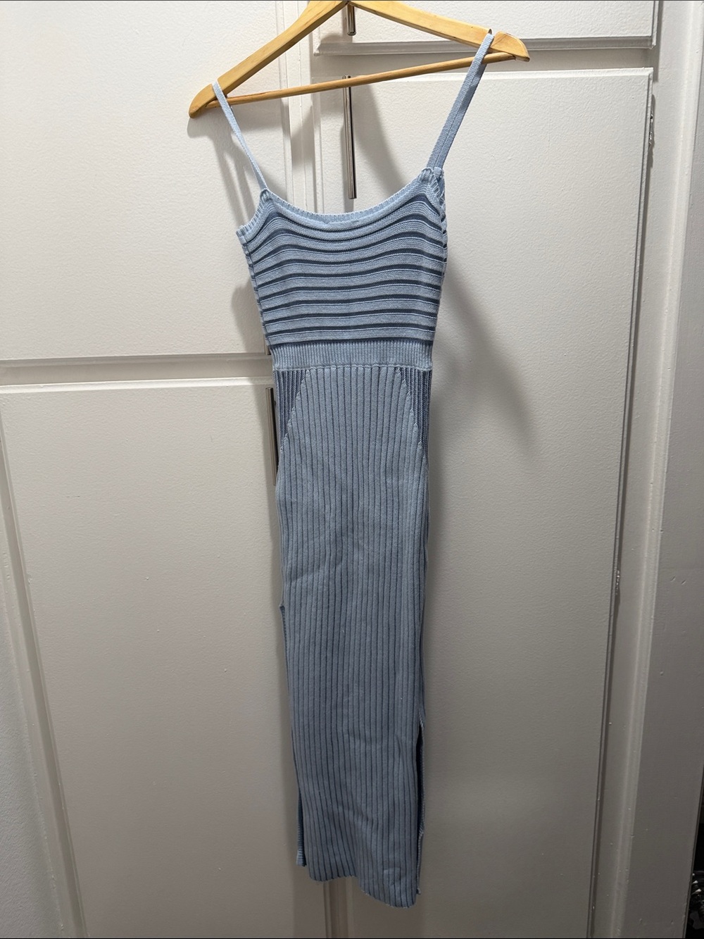 Fashion Nova Light Blue Ribbed Knit Midi Dress with Front Cutout - Picture 2 of 2